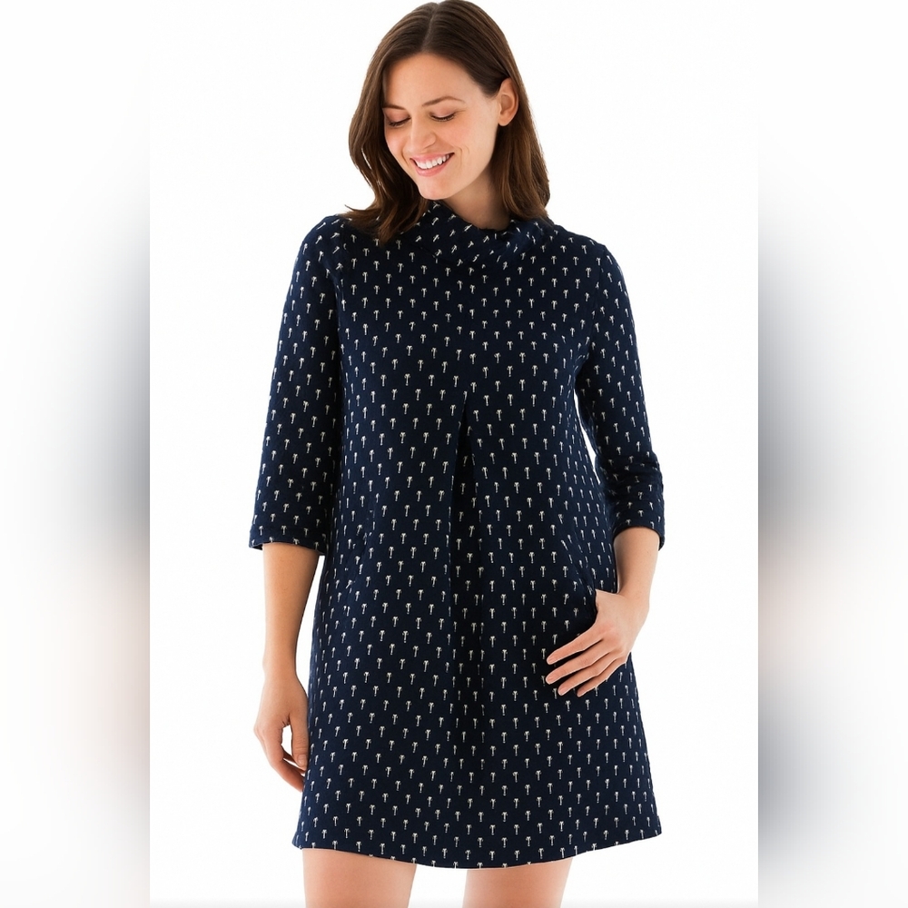 COPY - Tyler boe cowl neck bow print navy blue dress size S